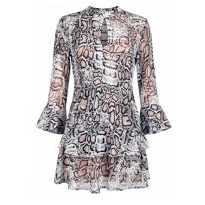 🌸Like New🌸Mango Snakeskin Ruffled Long Sleeve Drop-Waist Minidress, Size 6